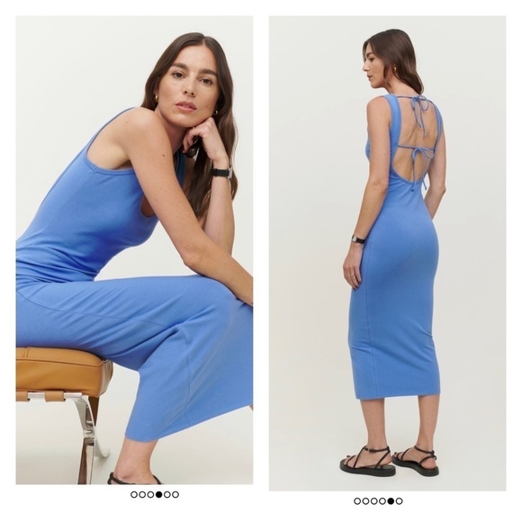 REFORMATION Nero Knit Midi Dress Open Back Sleeveless Light Blue Medium NWT - Picture 1 of 11